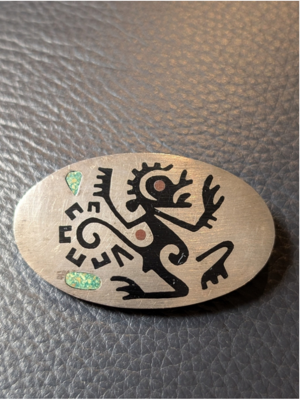 Taxco Aztec Monkey Brooch/Pendant Vintage Sterling Silver | Ozomatli Stone Inlay